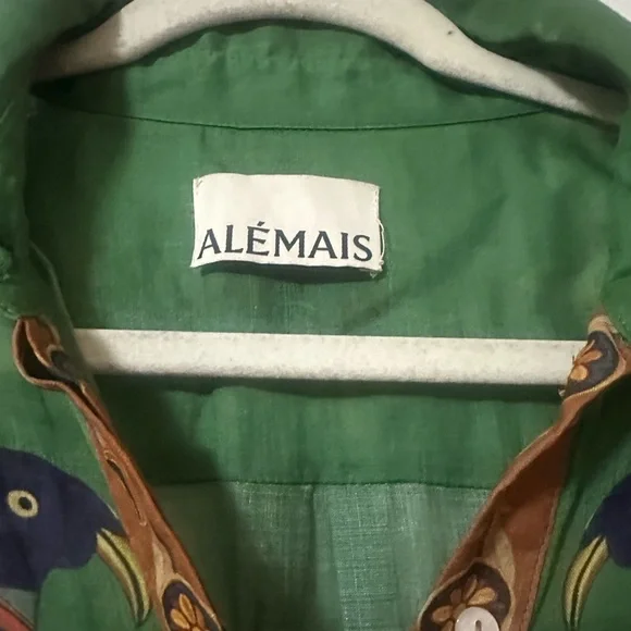 ALÉMAIS Birdie Green Ramie Shirt Dress - Printed Midi - Size US 10 / AU 14 - Picture 2 of 5